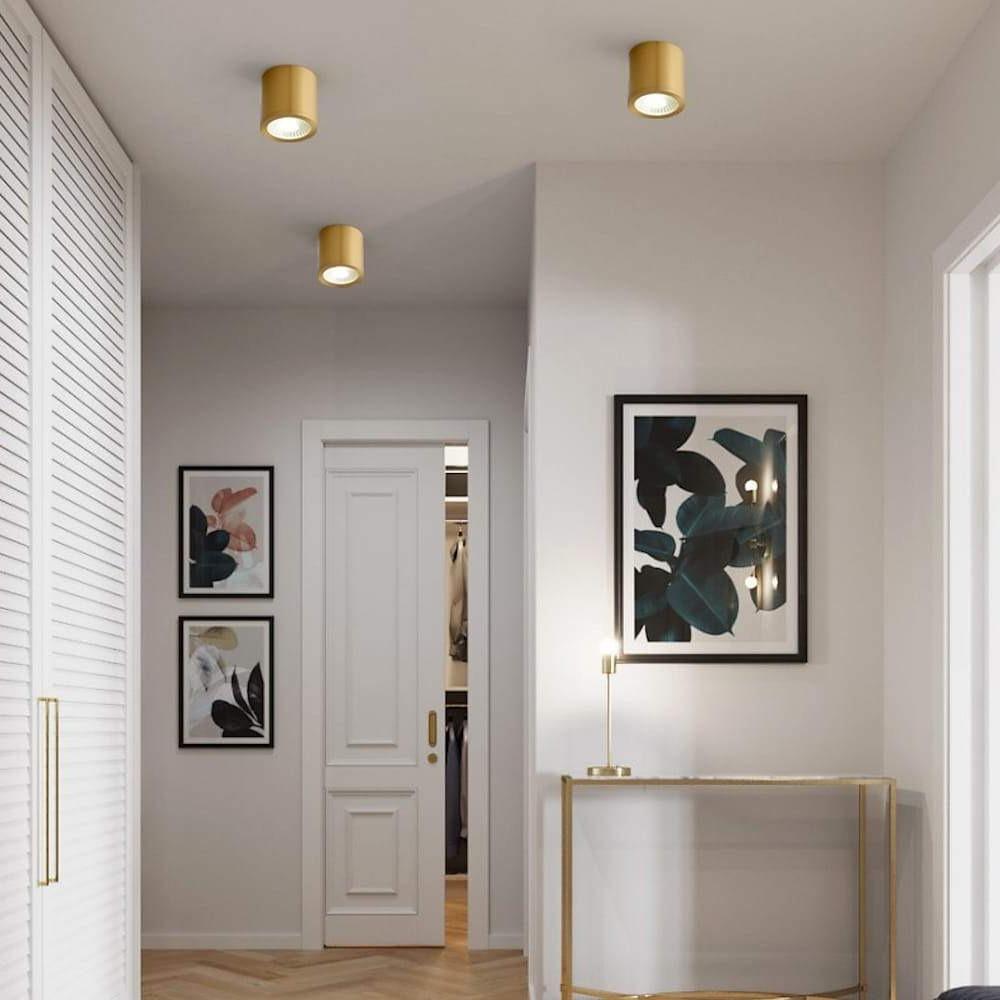 Cylindrical Brass LED Flush Mount Ceiling Light - Gold Finish