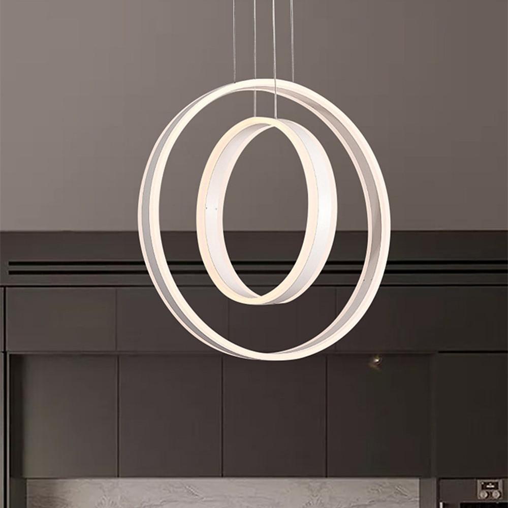 Twin Circle LED Pendant Light - Modern Geometric Aluminum Chandelier