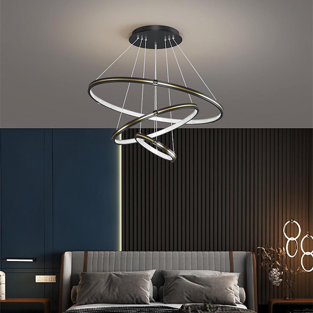 3-Ring LED Chandelier with Remote Control - Modern Metal & Acrylic