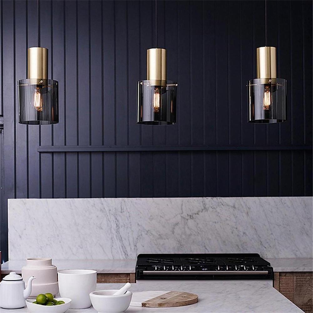 Nordic Glass Cylinder Pendant Light with Electroplated Metal Finish