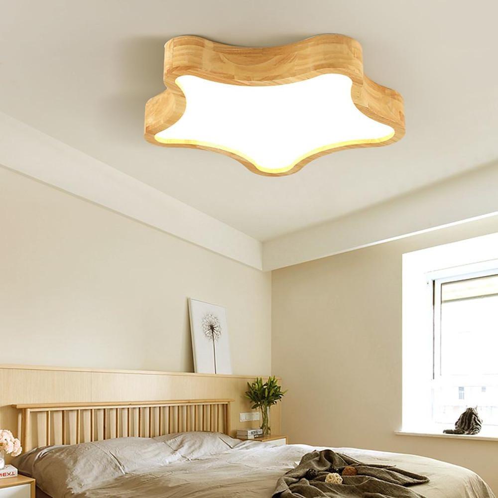 Nordic Star Flush Mount LED Ceiling Light | Wood Finish Kids Room