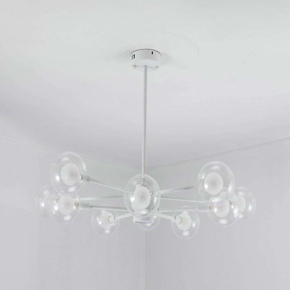 10-Light Glass Globe Chandelier Contemporary Sputnik Design White