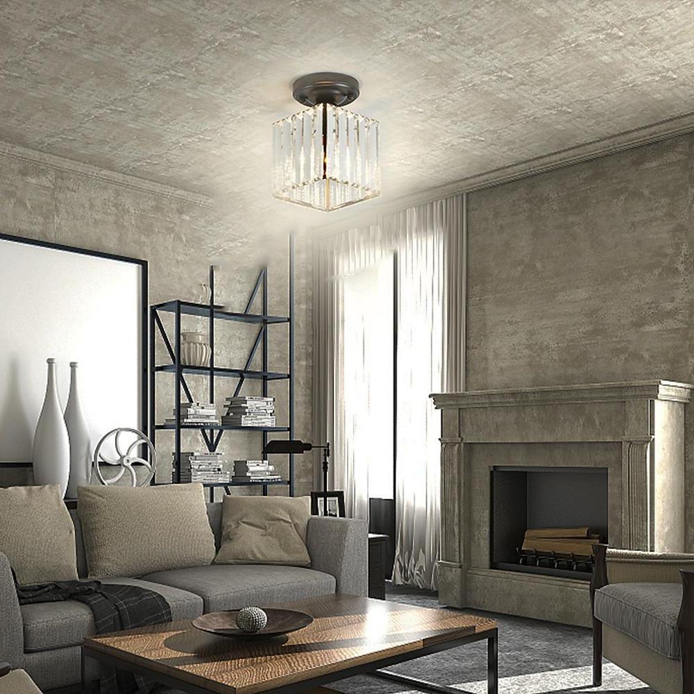 Crystal Semi-Flush Mount Ceiling Light - Modern Industrial LED