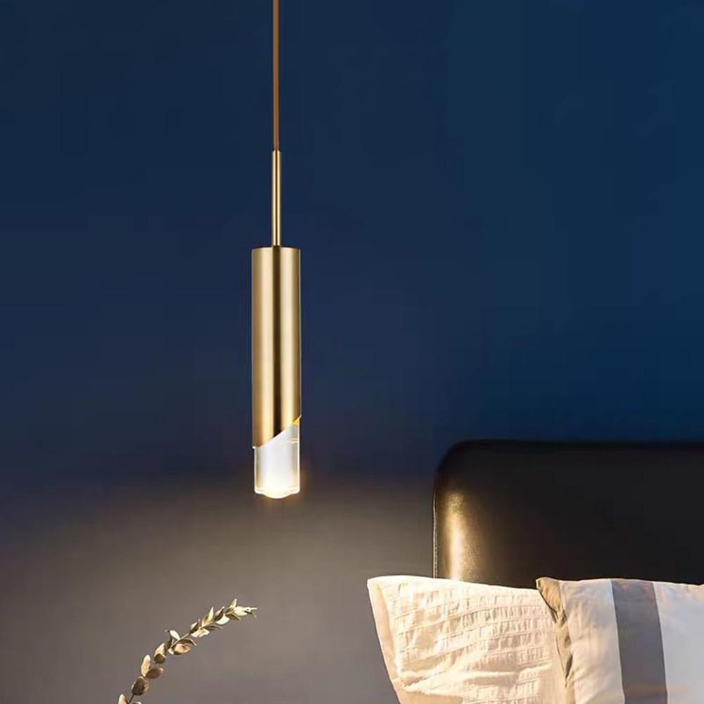 Slender Cylinder Crystal Pendant Light Modern Gold Finish