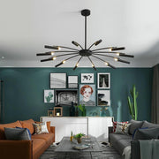 Linear Sputnik Chandelier - Black Metal, 12 Light Modern Fixture