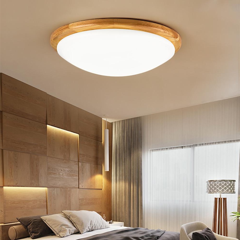 14'' Dimmable Wood Flush Mount Light Nordic LED Ceiling Lamp