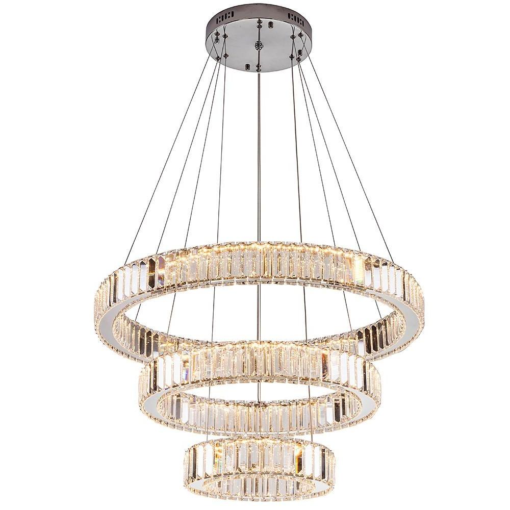 Crystal 3-Tier Ring Pendant Light Modern Chrome Chandelier
