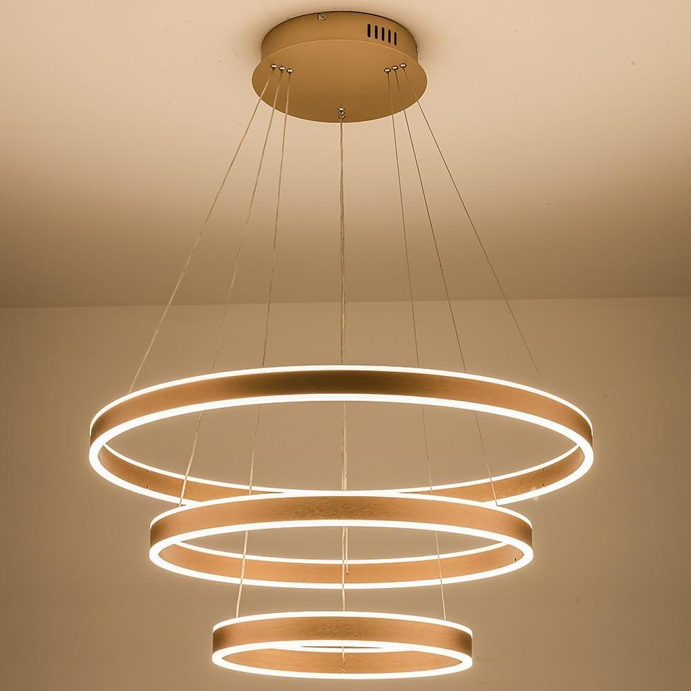 Modern Three-Ring LED Chandelier – Aluminum & Acrylic Pendant Light