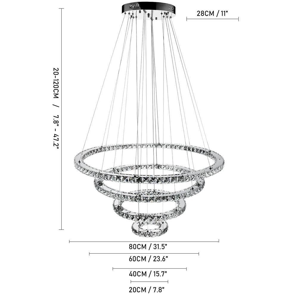 4-Tier Crystal Ring Chandelier - Modern LED Pendant Light