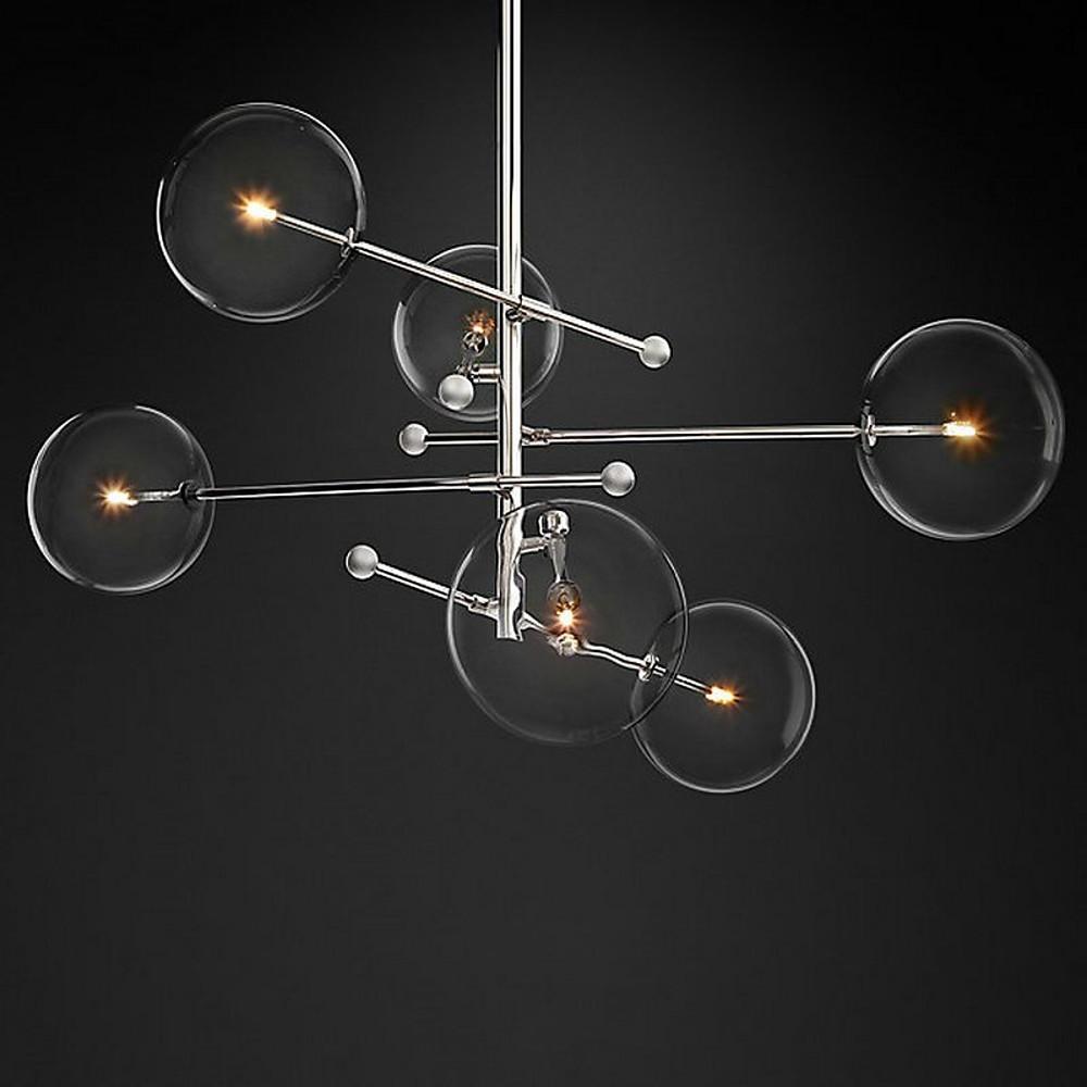 Geometrical Globe Chandelier Metal Glass 6-Light Dining Room Ceiling