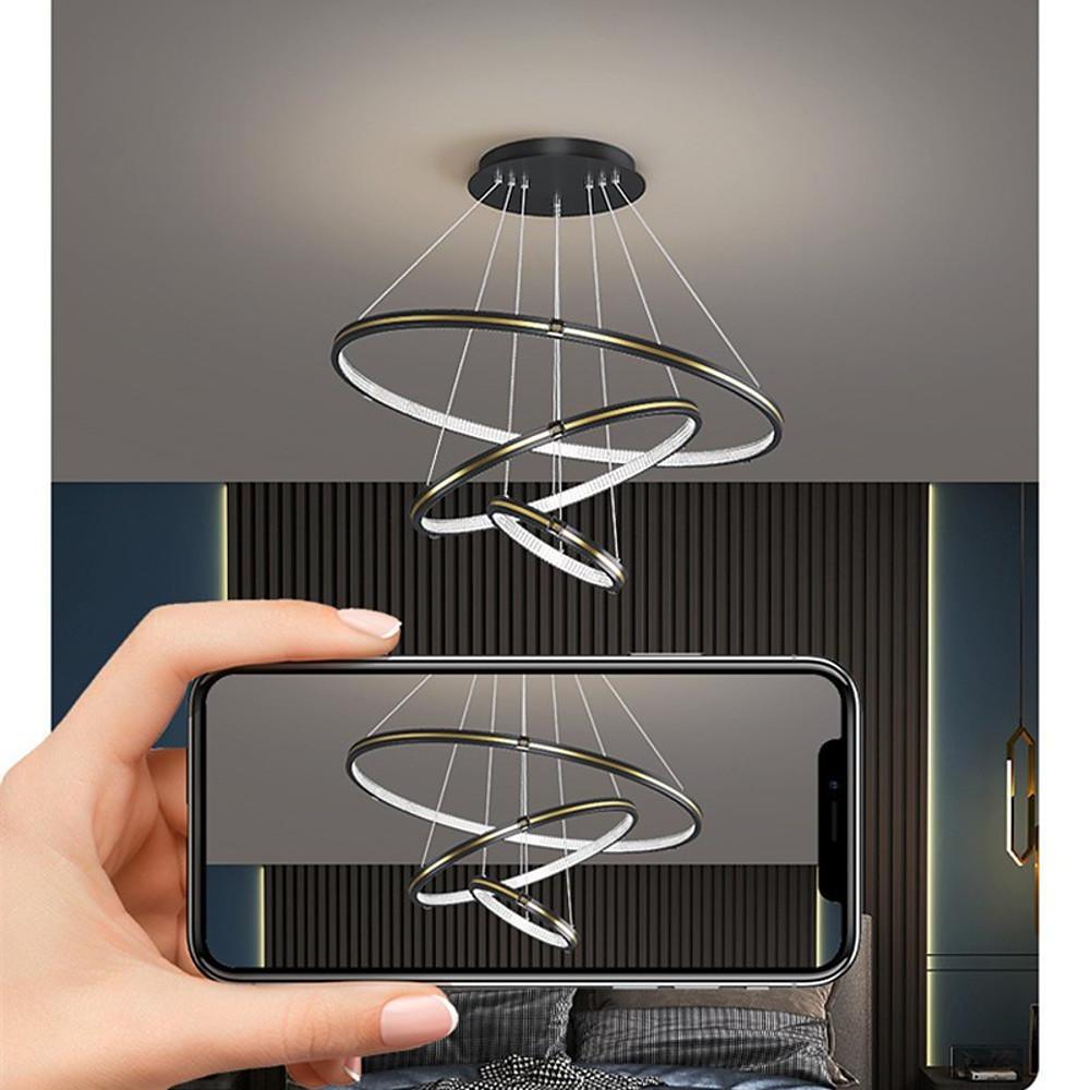 3-Ring LED Chandelier with Remote Control - Modern Metal & Acrylic
