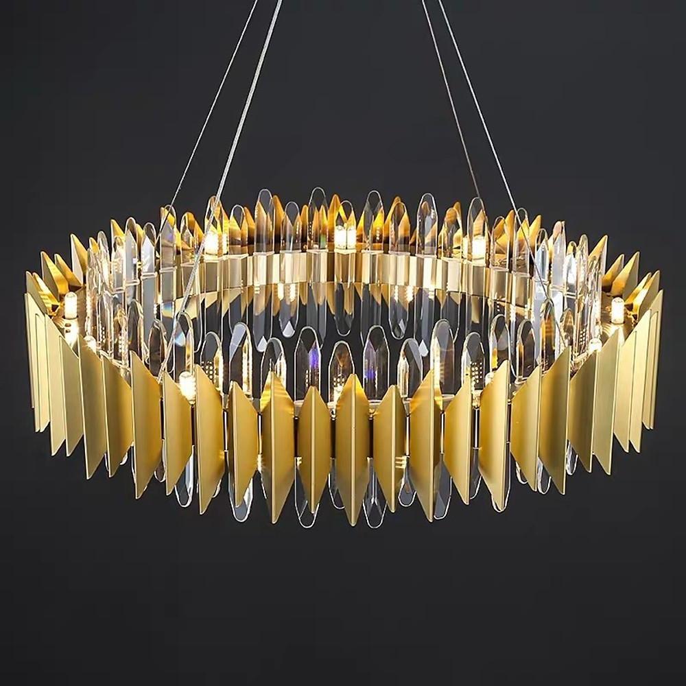 Modern Crystal Chandelier Round Stainless Steel Ceiling Light