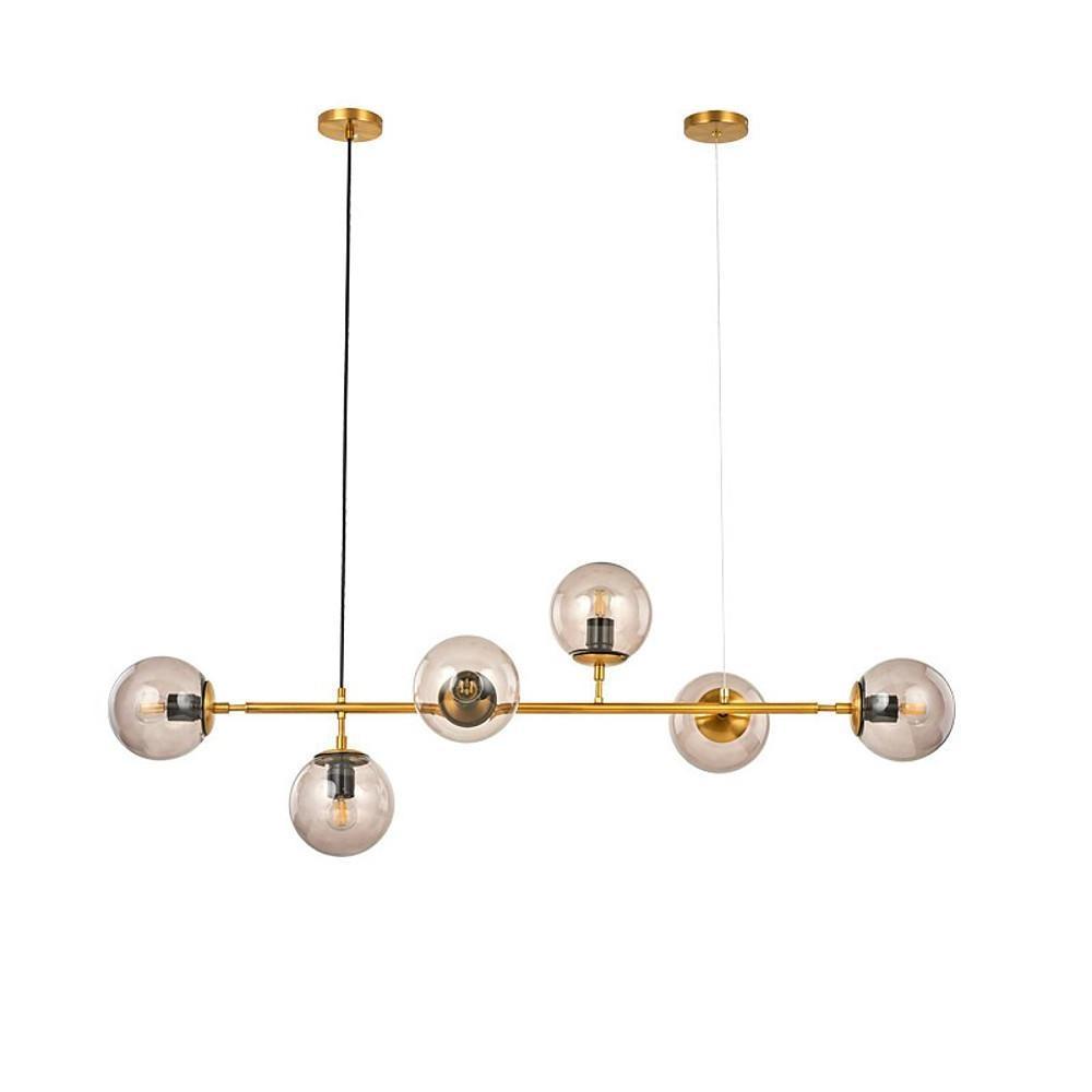 Nordic Linear Glass Globe Chandelier 4/6 Lights Gold Metal
