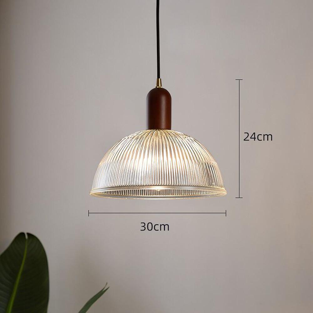 Vintage Glass Wood Pendant Light Bowl Ceiling Fixture