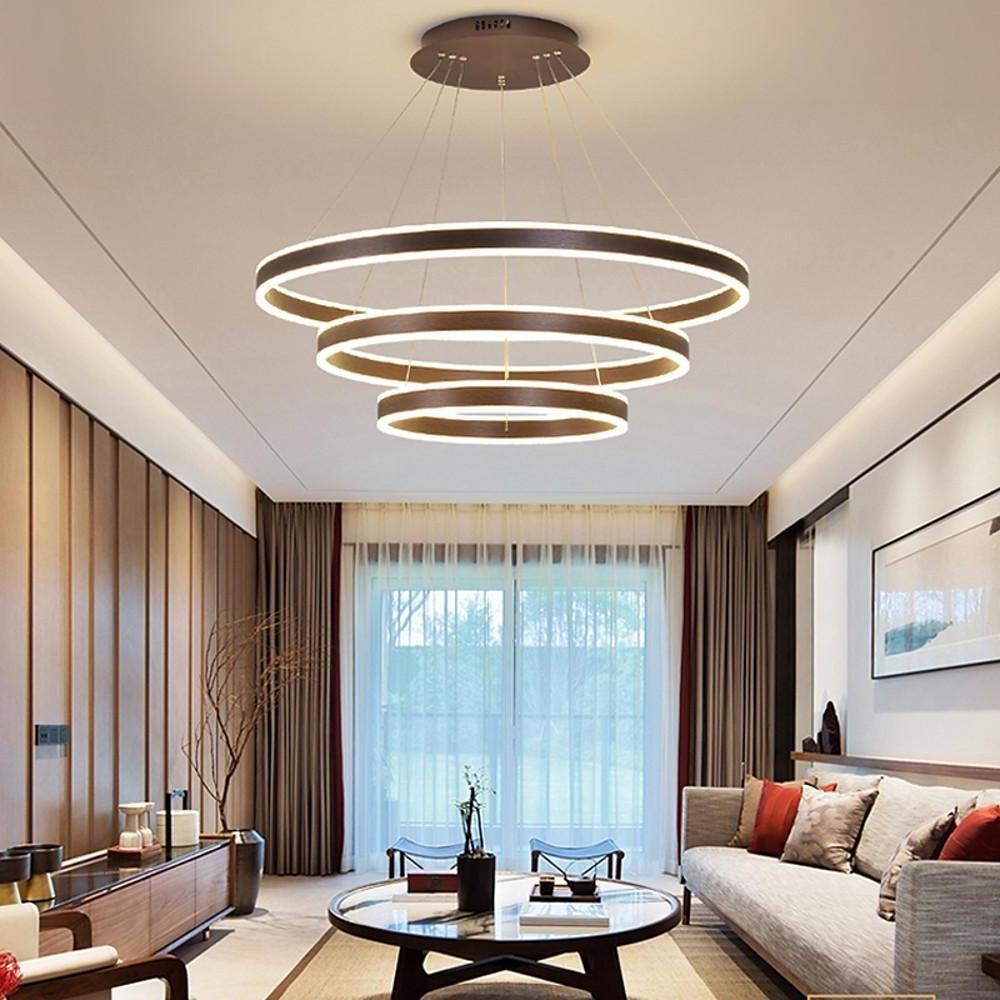 Modern 3-Ring LED Chandelier with Adjustable Height