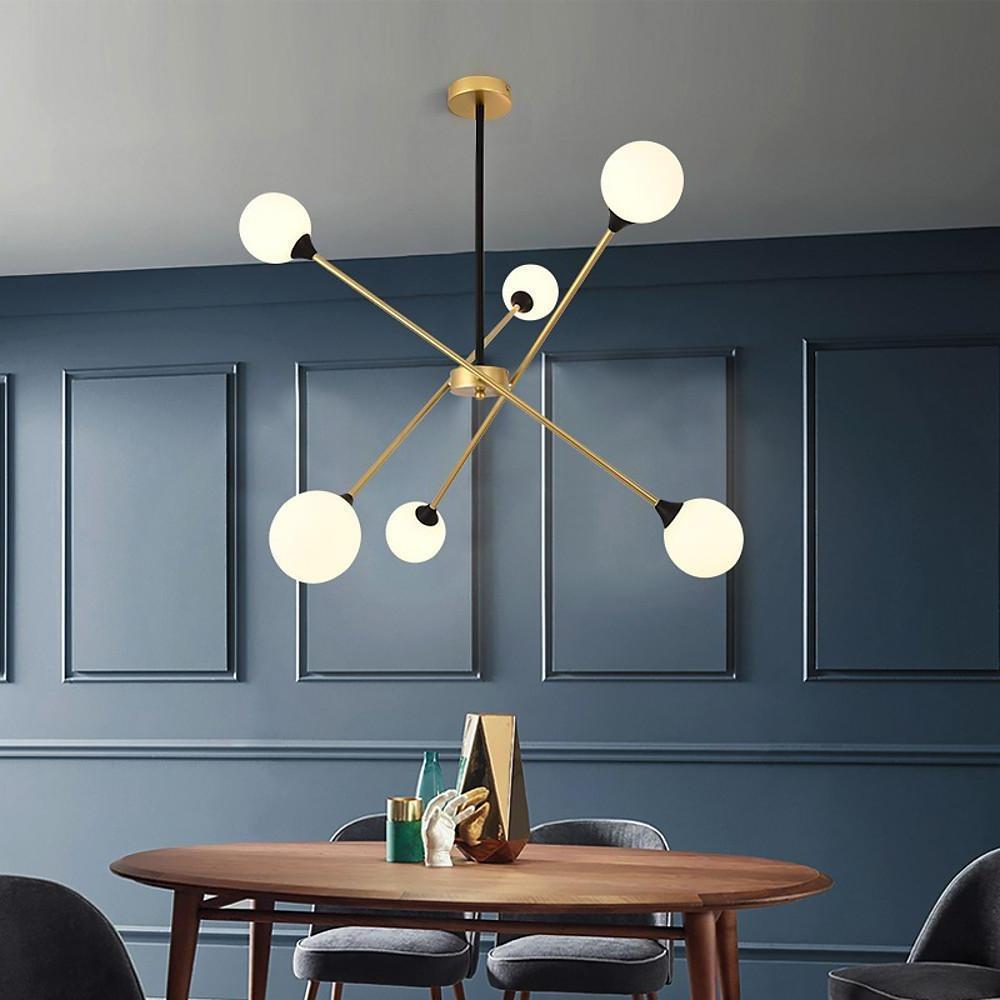 Modern Glass Sputnik Chandelier with Metal Frame