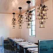 Square Metal Lantern Black Industrial Chandelier Adjustable