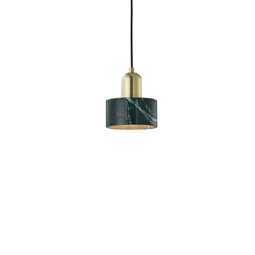 Vintage Circular Pendant Light with Electroplated Metal & Marble Shade