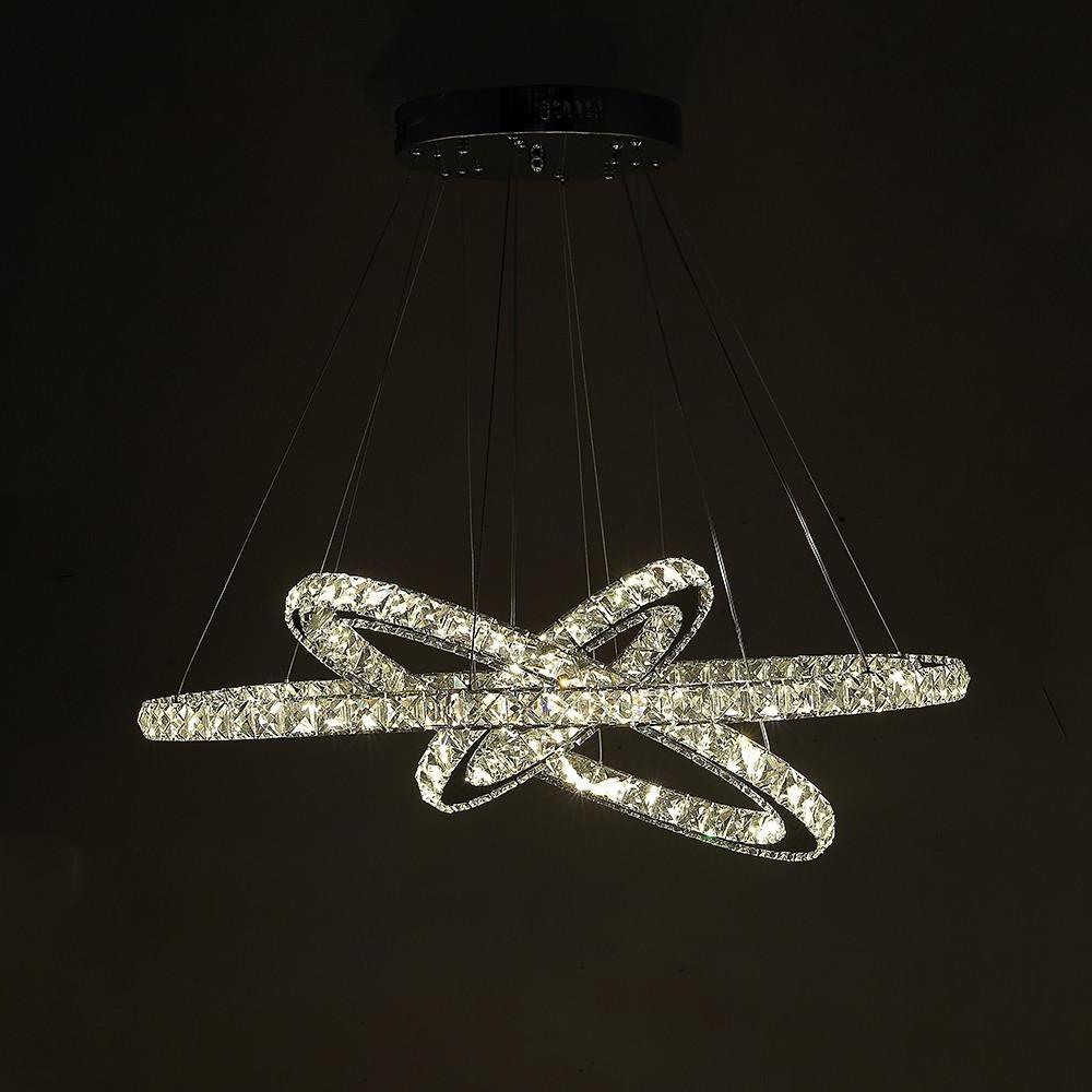 Modern Crystal Chandelier with Interwoven Geometric Rings