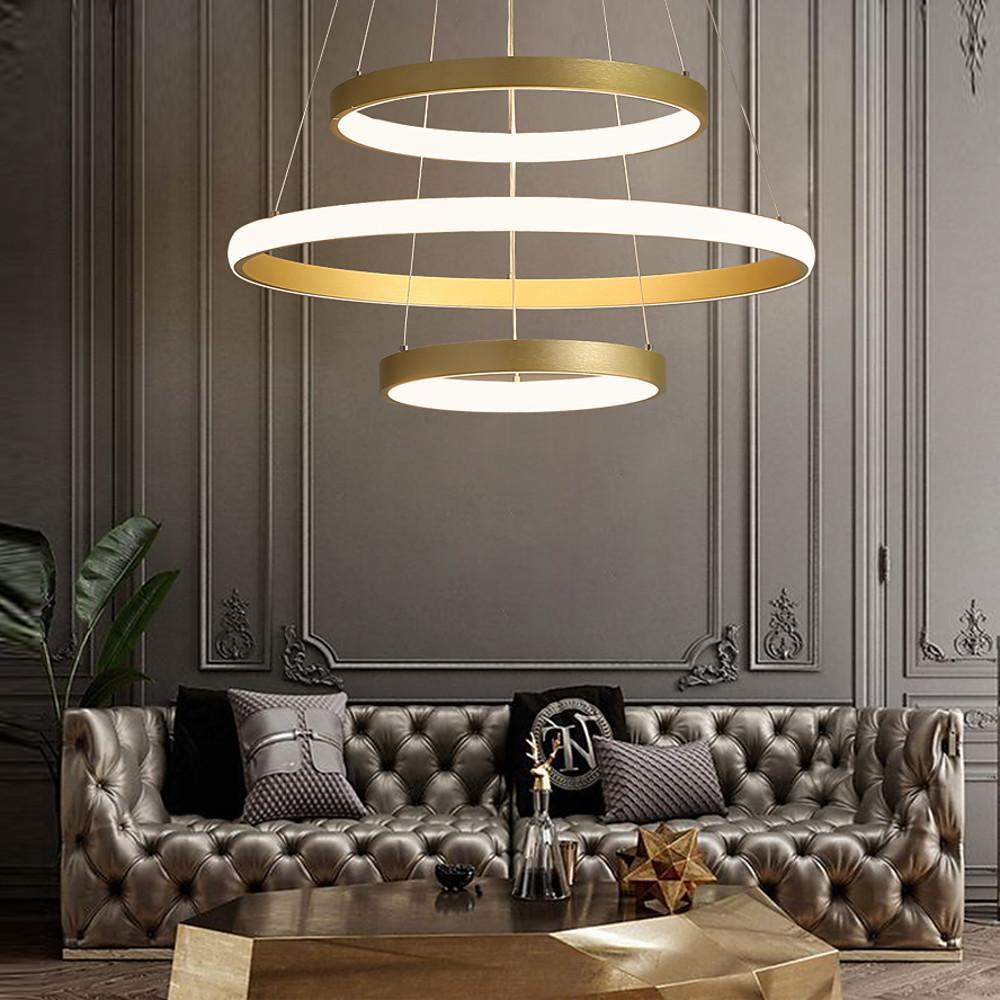 Adjustable Ring LED Chandelier - Dimmable Gold Contemporary Design