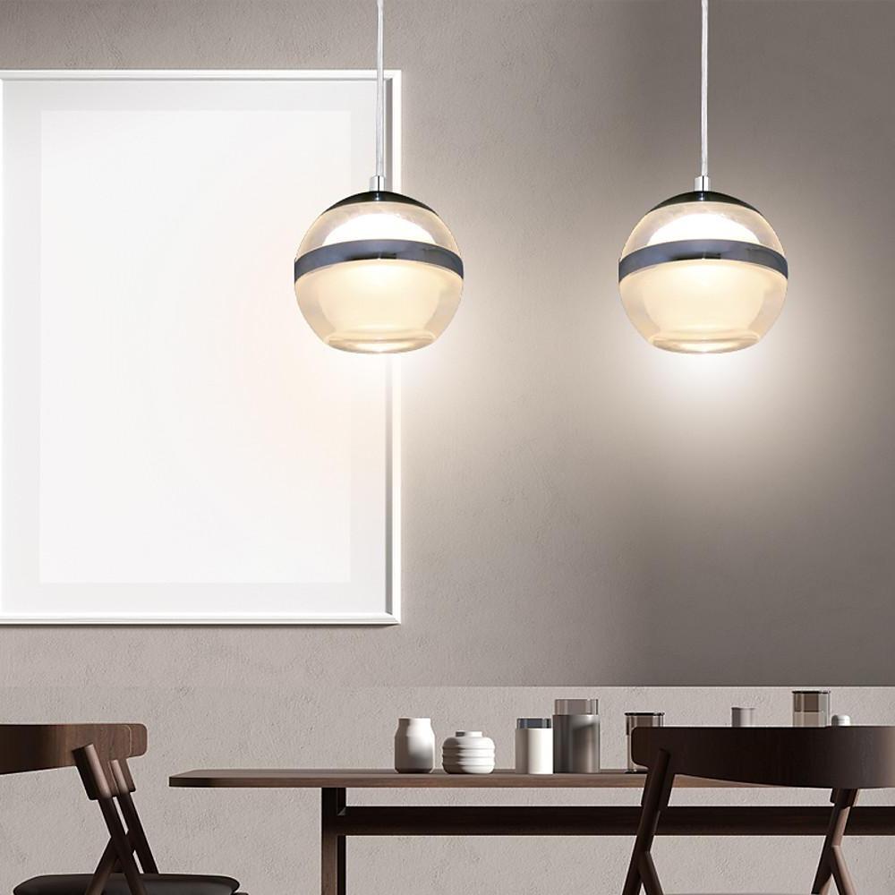 Modern Spherical Acrylic Pendant Light with LED Chrome Finish