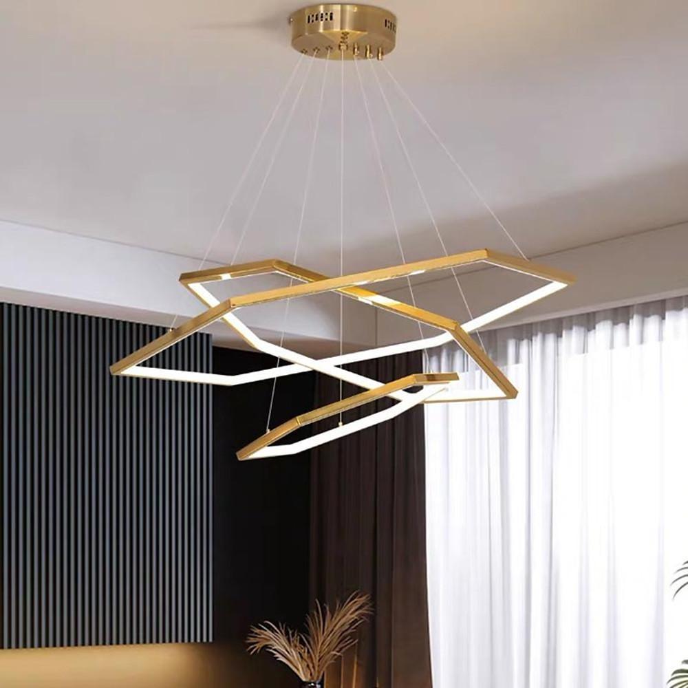 Geometric Ring LED Chandelier Gold Stainless Steel Ceiling Light