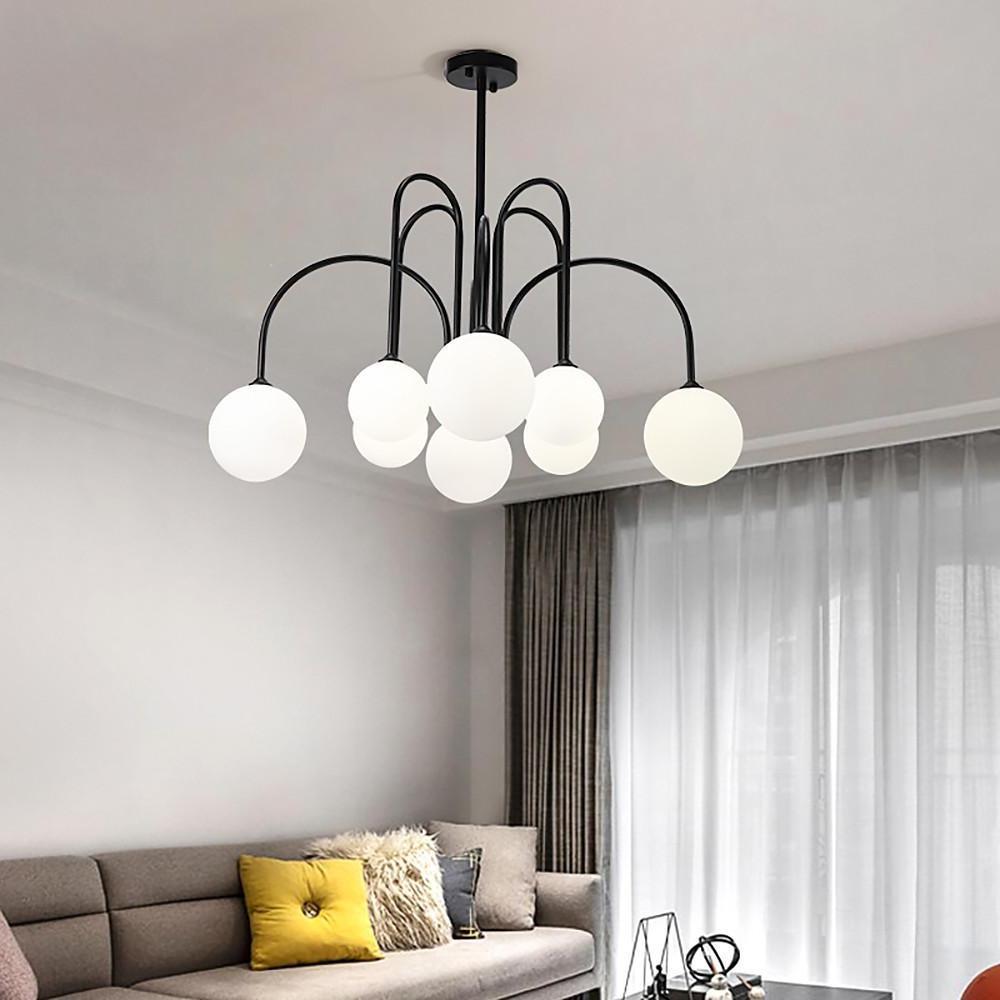 Modern Sputnik Pendant Light White Glass Globe Chandelier Gold Black