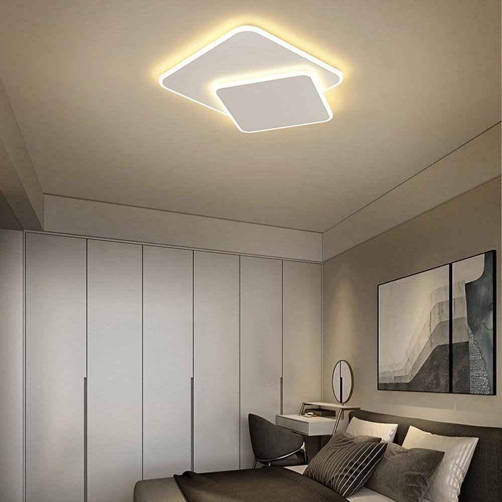 Modern White Square LED Flush Mount Ceiling Light - 2 Tier Design