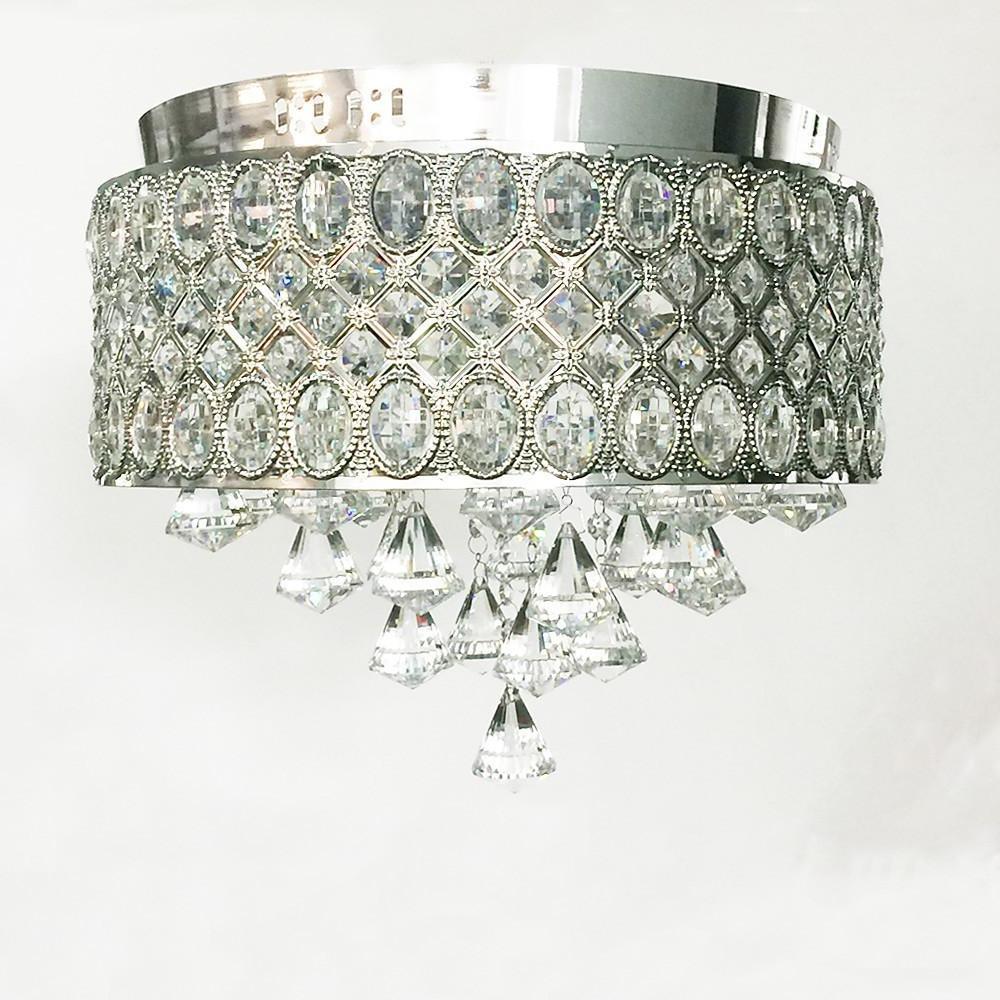 4-Light Crystal Drum Flush Mount Ceiling Chandelier