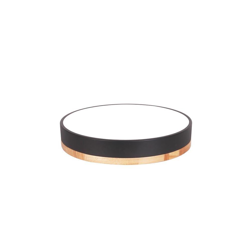 Modern Drum Flush Mount LED Ceiling Light Metal Wood Design