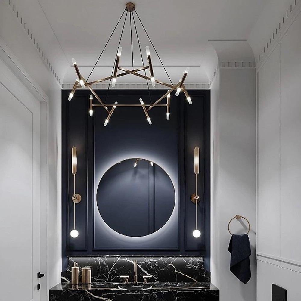 Modern Industrial Sputnik Chandelier - Black & Gold Metal
