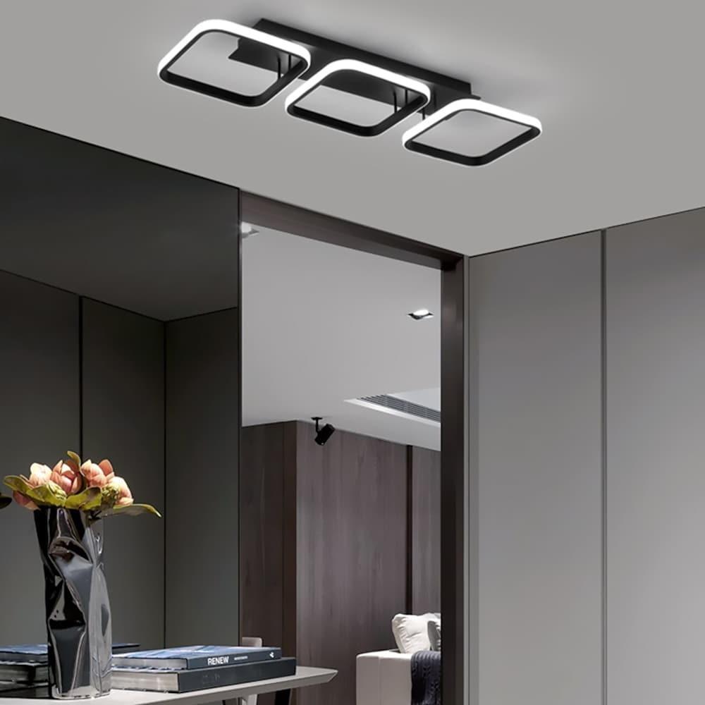 Modern Black Triple Square LED Flush Mount Ceiling Light