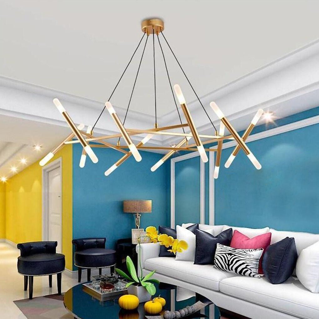 16-Light Industrial Metal Chandelier with LED Ambient Lighting
