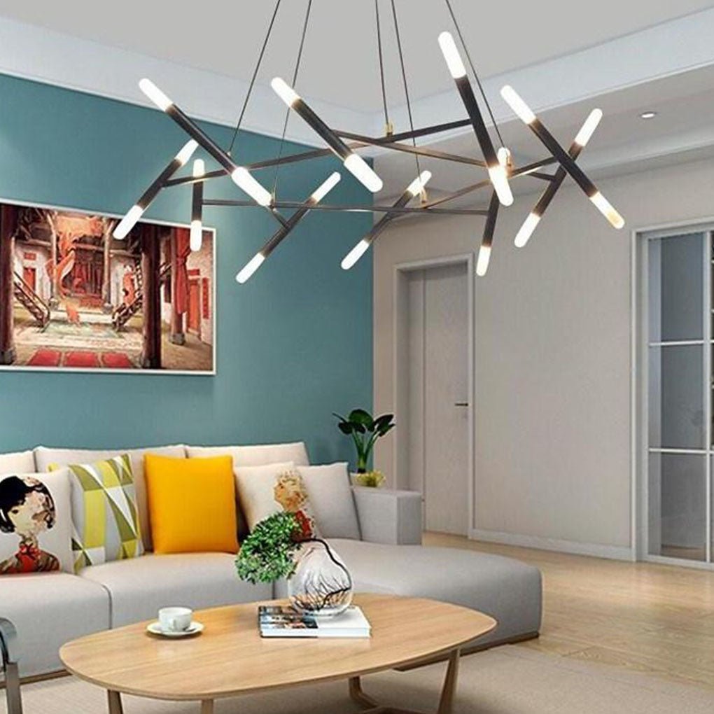 16-Light Industrial Metal Chandelier with LED Ambient Lighting