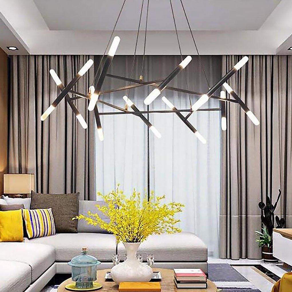 16-Light Industrial Metal Chandelier with LED Ambient Lighting