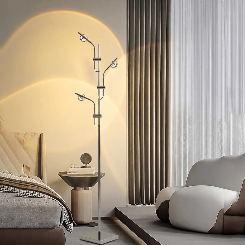 Multi-Angle Chrome Floor Lamp with Glass Shades