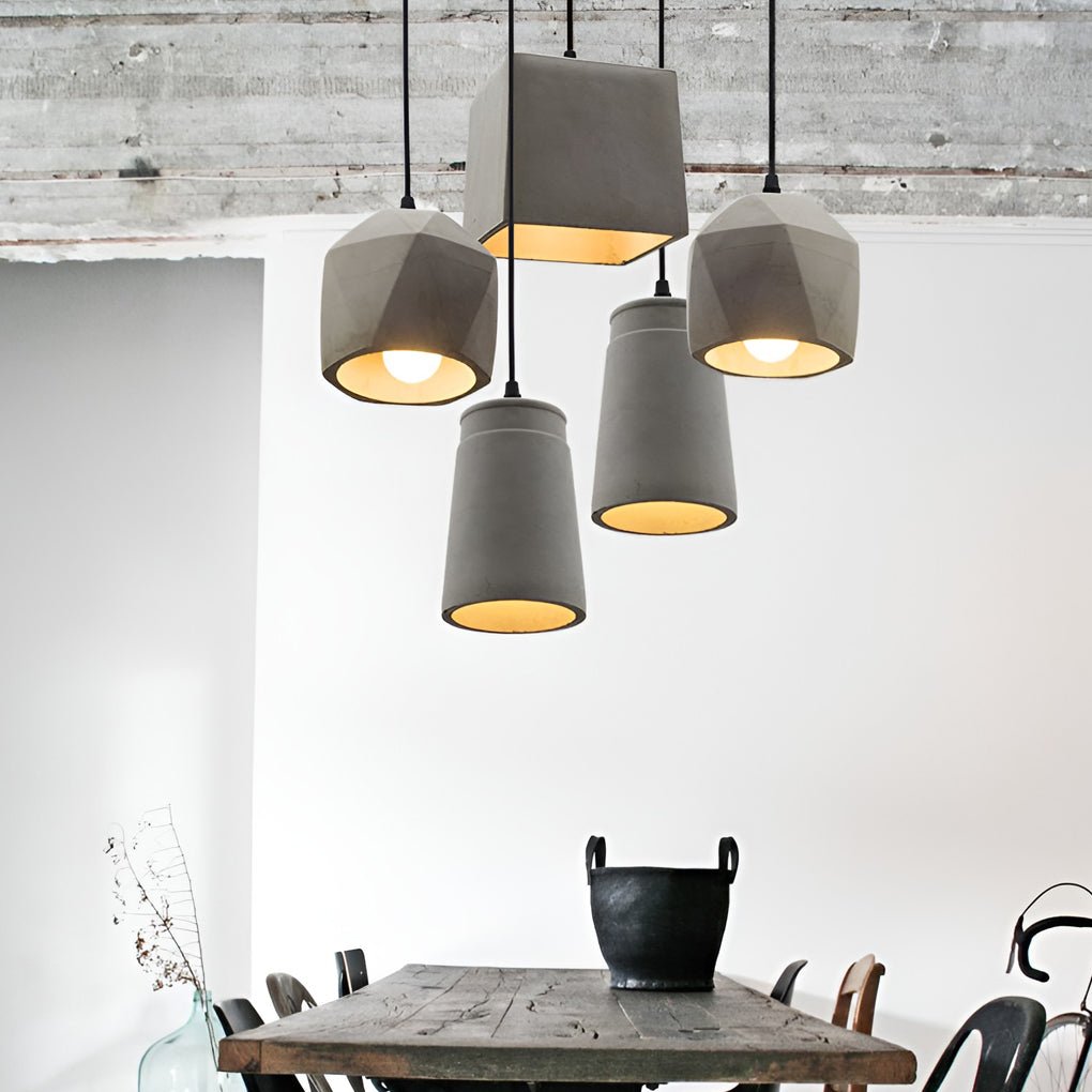 Industrial Cement Pendant Light with Geometric Design