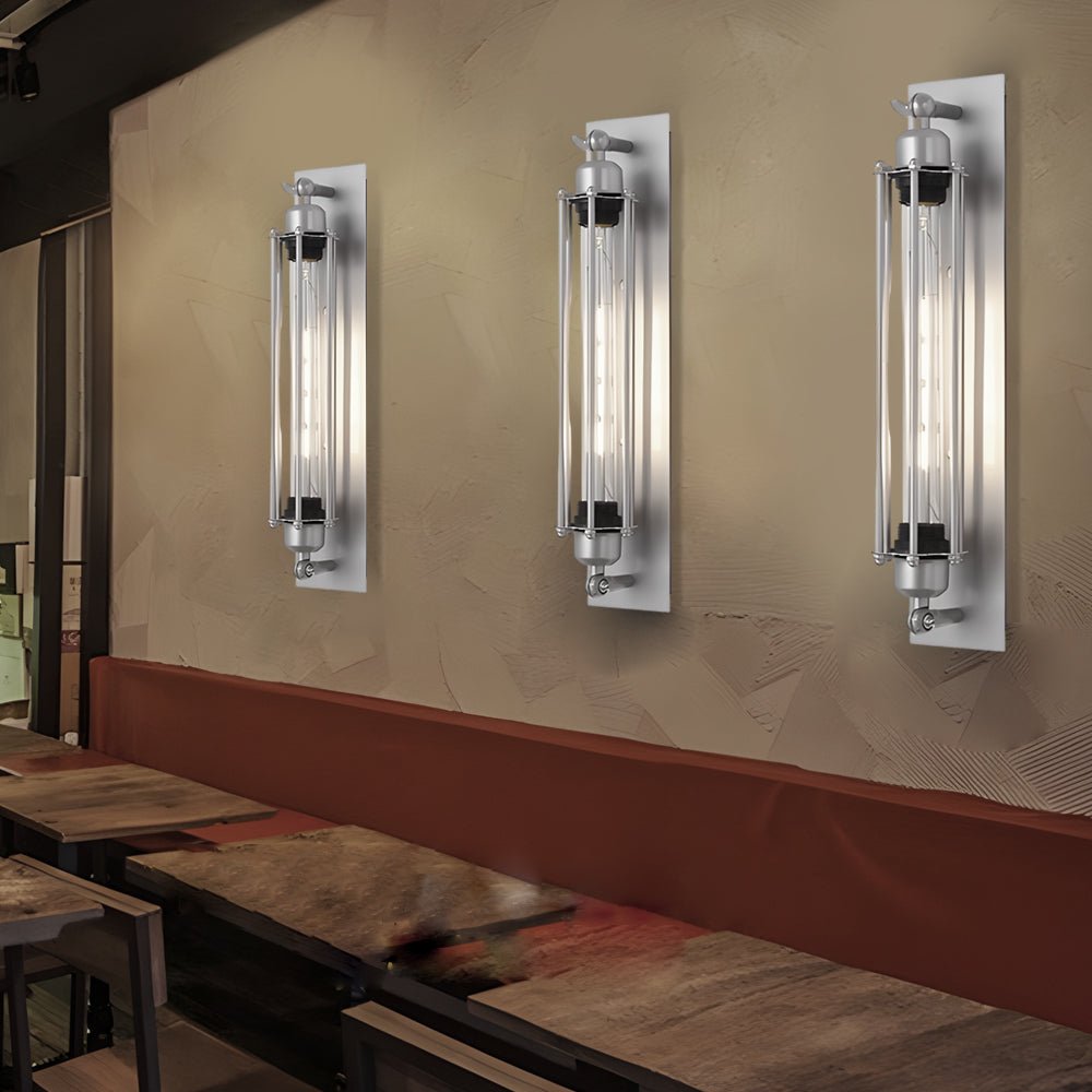 Industrial Flute Iron Wall Lamp - Chrome Finish with Glass Shade