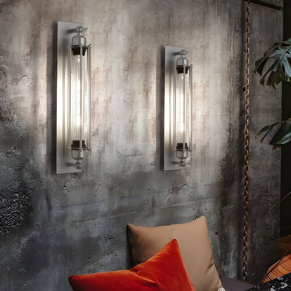 Industrial Flute Iron Wall Lamp - Chrome Finish with Glass Shade