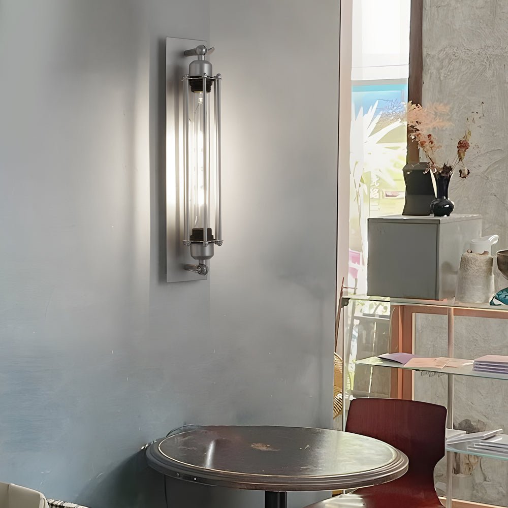 Industrial Flute Iron Wall Lamp - Chrome Finish with Glass Shade