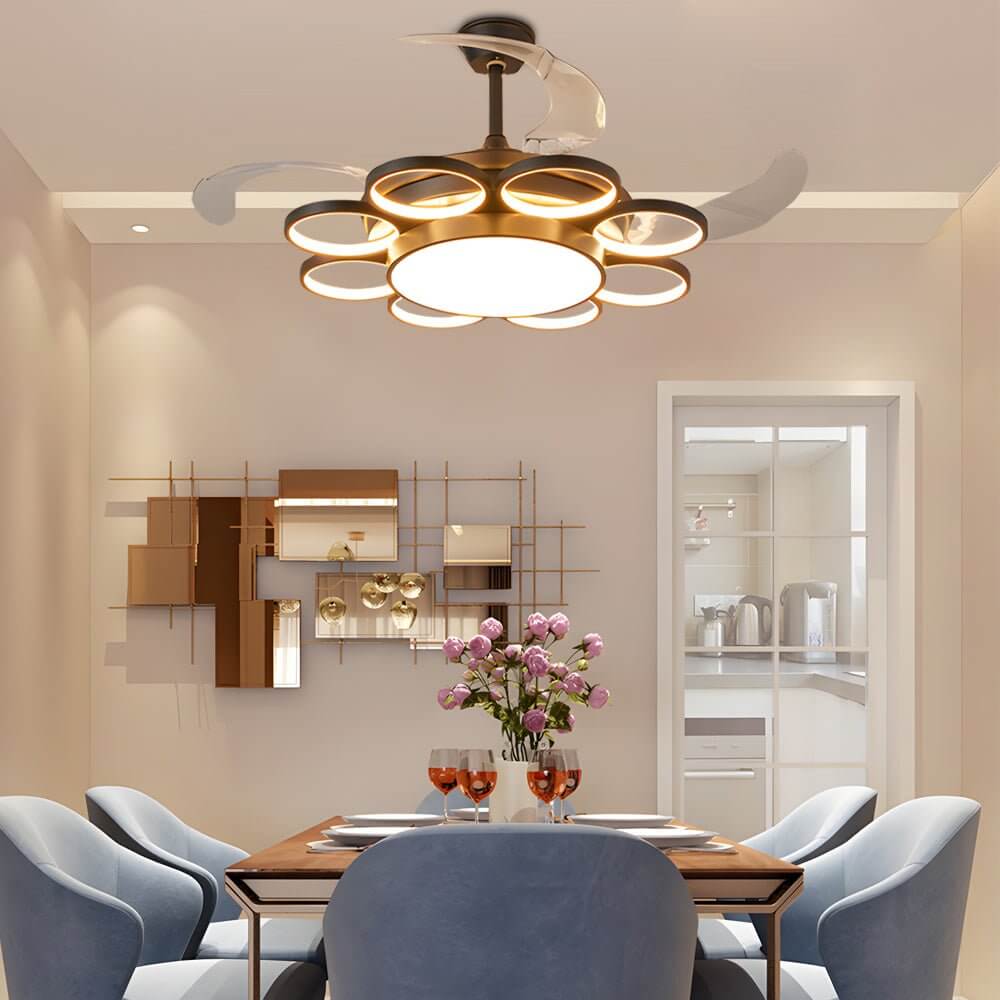 Retractable LED Ceiling Fan Chandelier with Remote Control