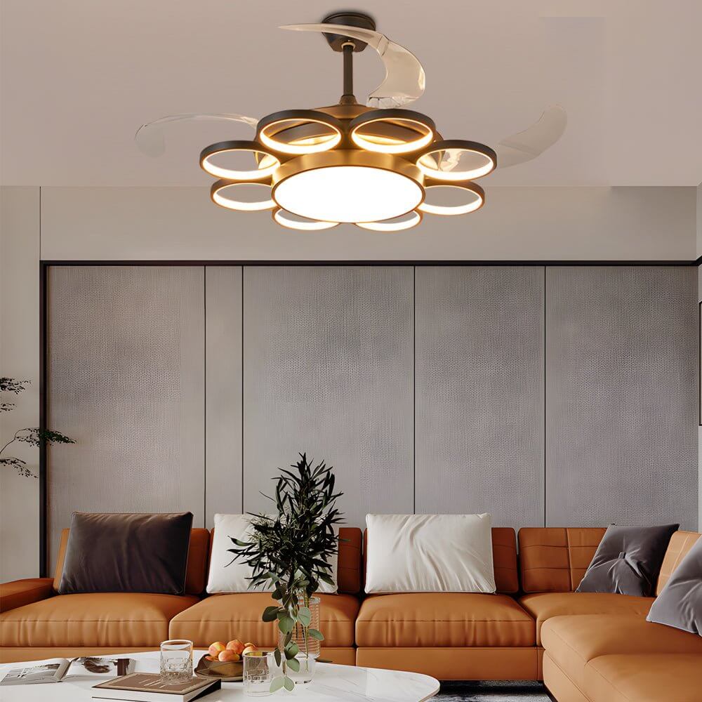Retractable LED Ceiling Fan Chandelier with Remote Control