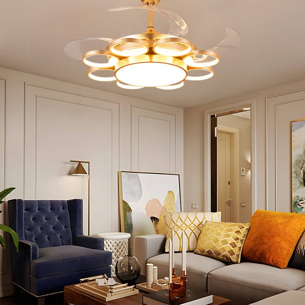 Retractable LED Ceiling Fan Chandelier with Remote Control
