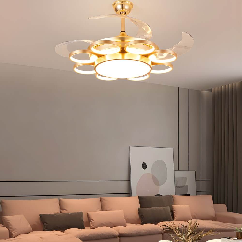 Retractable LED Ceiling Fan Chandelier with Remote Control