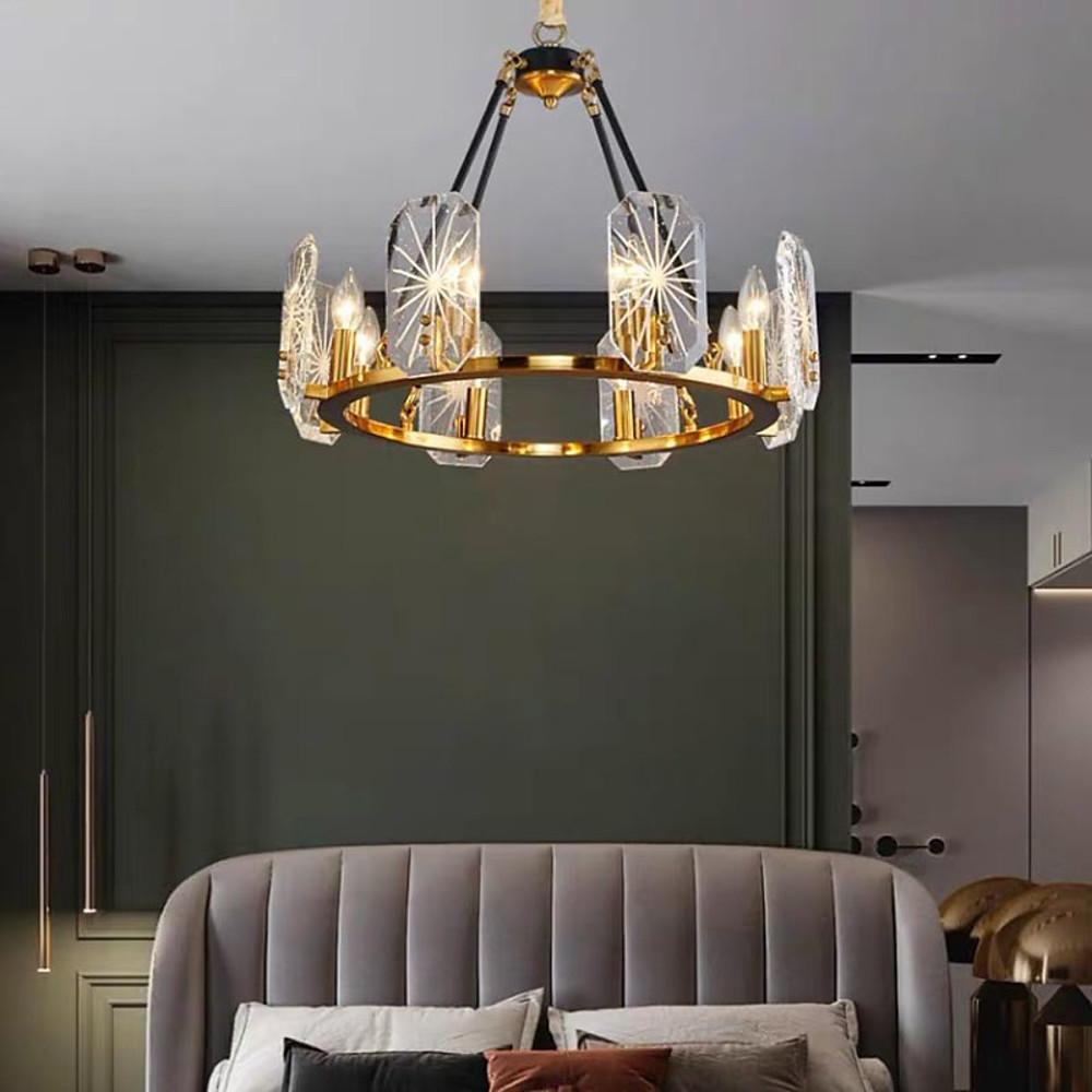 Crystal Wagon Wheel Chandelier - Gold Finish - 8 or 10 Lights