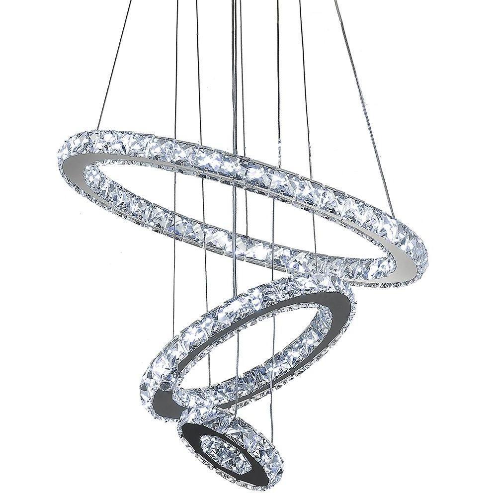 3-Ring Adjustable Crystal Chandelier Modern LED Ceiling Light