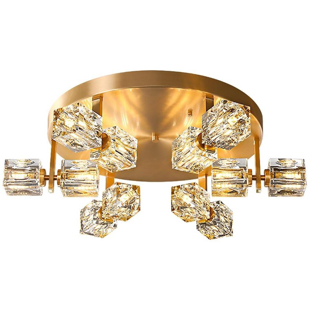 6-Light Crystal Brass Flush Mount LED Ceiling Light | Nordic Design