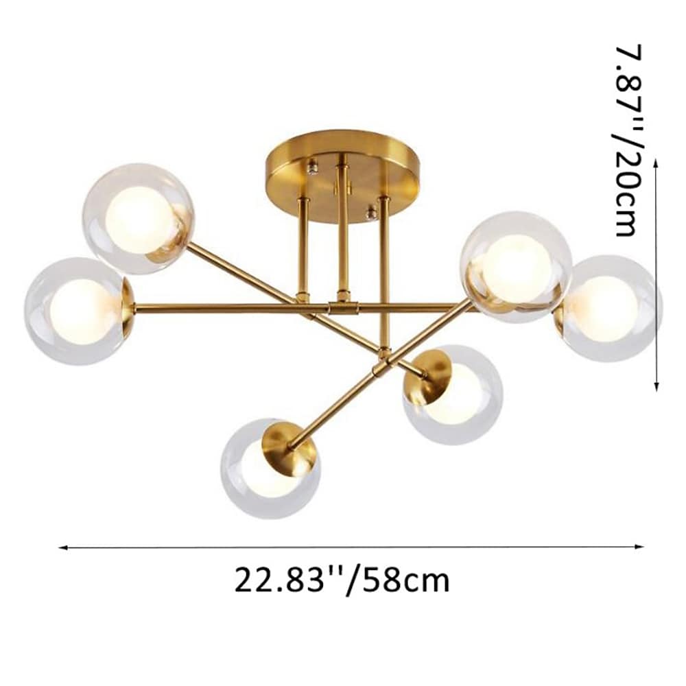 6-Light Glass Sputnik Modern Chandelier - Black & Gold Finish
