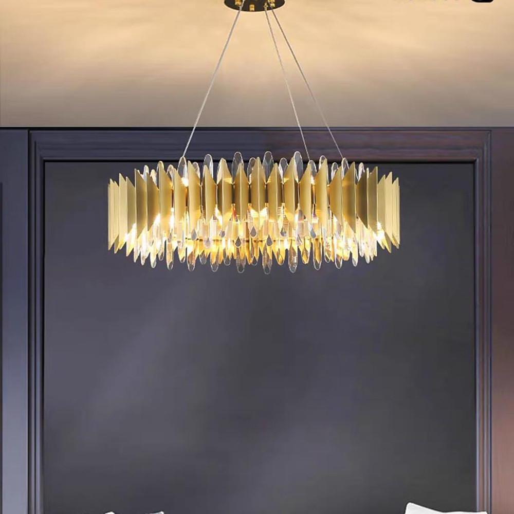Modern Crystal Chandelier Round Stainless Steel Ceiling Light