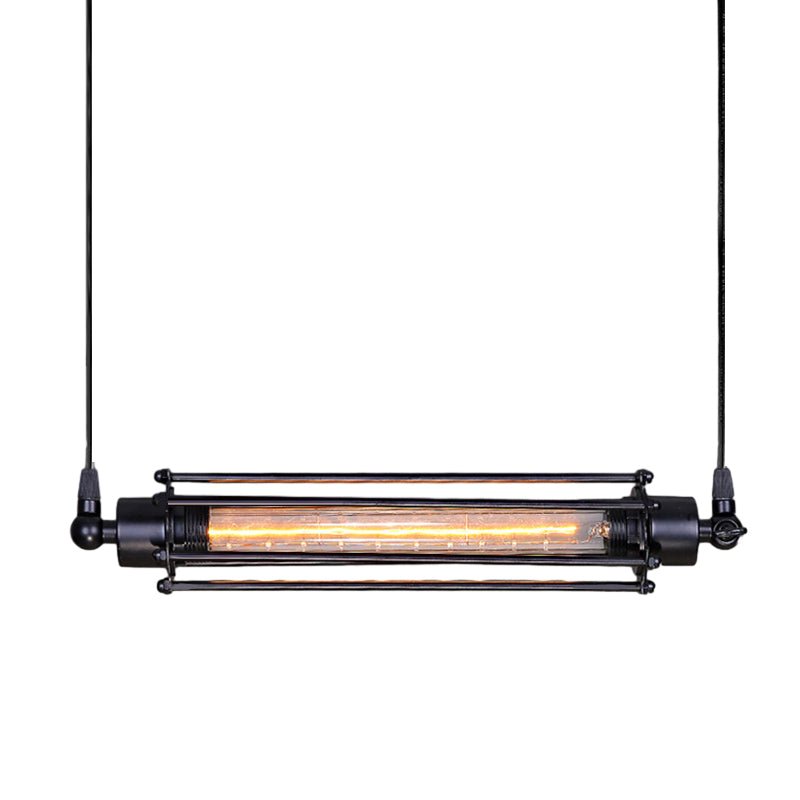 Industrial Iron Pendant Light with Tungsten Bulb - Black Finish